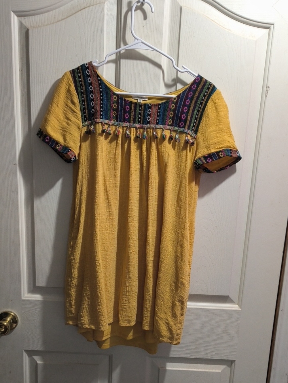 JODIFL Yellow Embroidered Tassel Boho Top